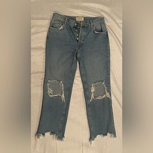 We The Free Distressed Button Fly Jeans Blue Denim Women's Medium Wash Size 4